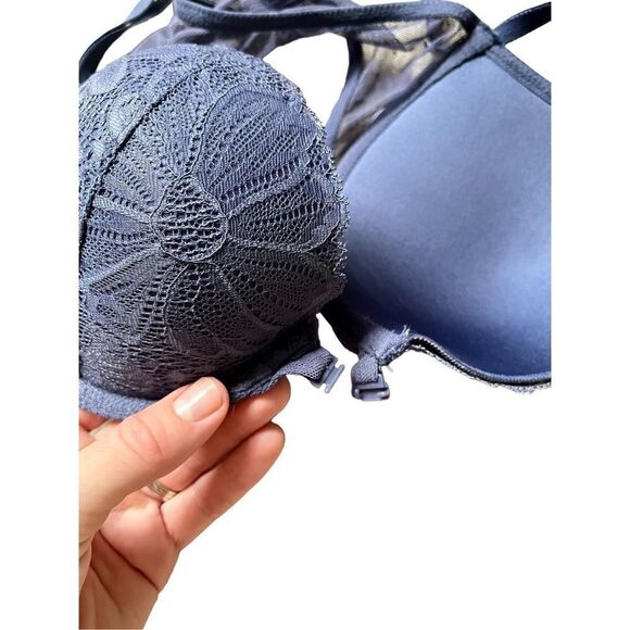 VICTORIA'S SECRET Favorite Push-up Bra Racer back Mesh Floral Lace 32D Purple  F - Picture 5 of 13